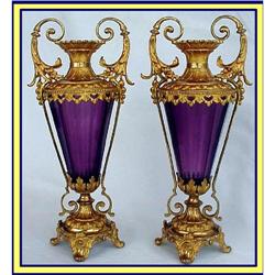 PR AMETHYST BACCARAT GLASS URNS ORMOLU MOUNTS #1094514