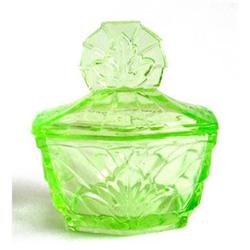 Vaseline Depression Glass Vanity Jar 2 #1142537