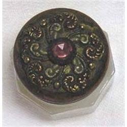 Ornate Embossed Brass and Jeweled Pill Box #1142550