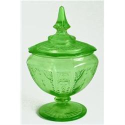 Princess Green Depression Glass Candy Jar #1142555