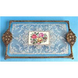 Art Nouveau Brass, Petit Point Lace Vanity Tray#1142636