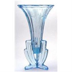Machine Age Blue Art Deco Glass Rocket Vase #1142671