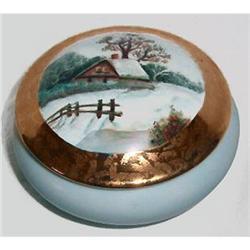 Blue Gold Hand Painted Winter Scene Powder Jar #1142705
