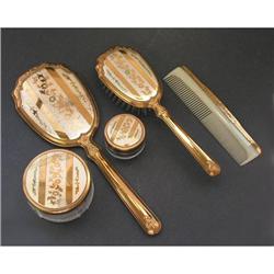 Goldtone and Enamel 7 Pc 1950s Dresser Set #1142734