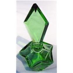 Green Art Deco Pressed Glass Perfume Bottle #1142748