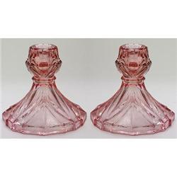 Pink Machine Age Depression Glass Candlesticks #1142755