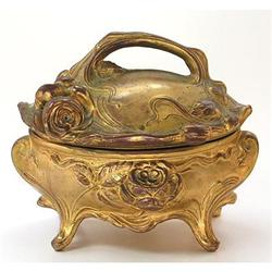 Ormolu Art Nouveau Lined Jewelry Box Rose Motif#1142759