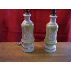 Pair of Pheonix Glass Lamps-Green/Cream #1143069