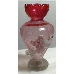 Vintage Rose & Pink Overshot Mouth-Blown Vase #1143219