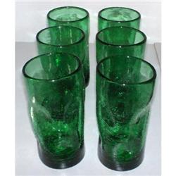 6 PILGRIM DARK GREEN CRACKLE PINCH TUMBLERS #1143223