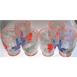 SET OF 6 VERY OLD HAND PAINTED CRACKLE TUMBLERS#1143224