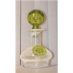 RAINBOW #C334 CRACKLE GLASS GREEN TRIM DECANTER#1143225