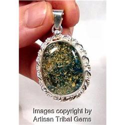 Designer Blue Amber Sterling Pendant #1143293