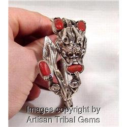 NEPAL Dragon Coral Sterling Bracelet #1143304