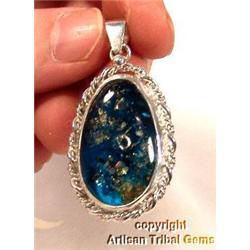 Electrifying Blue Amber Sterling Silver Pendant#1143305