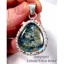 Most Elegant Blue Amber Sterling Pendant #1143308