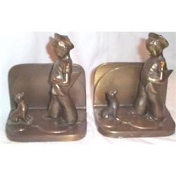 Pair Brass Frank Art Bookends Boy and his Dog #1144422