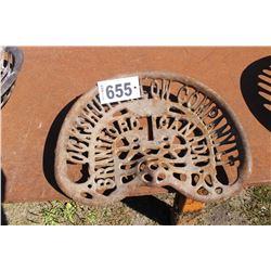 "COCKSHUTT PLOW COMPANY - BRANTFORD, CANADA" CAST SEAT