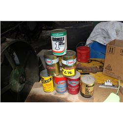 7 OIL CANS (MOTOMASTER, ESSO, VELCO, & KENDALL)
