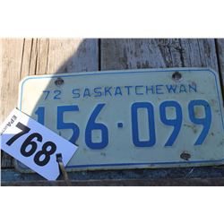 1972 SASKATCHEWAN LICENSE PLATE (BLUE)