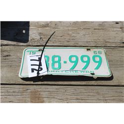 1968 SASKATCHEWAN LICENSE PLATE (GREEN)