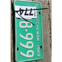 1969 SASKATCHEWAN LICENSE PLATE