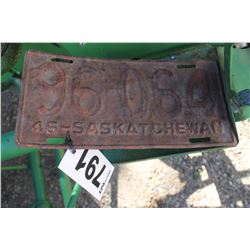 1946 SASKATCHEWAN LICENSE PLATE