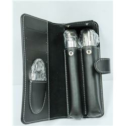 BLACK LEATHER CIGAR WALLET W/ ST. STEEL CIGAR