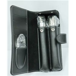 BLACK LEATHER CIGAR WALLET W/ ST. STEEL CIGAR