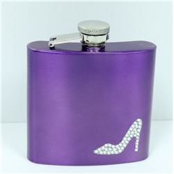 ST. STEEL PURPLE 6OZ JEWELED HEEL FLASK