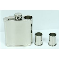 ST. STEEL 6 OZ FLASK W/ 2 SHOT GLASSES