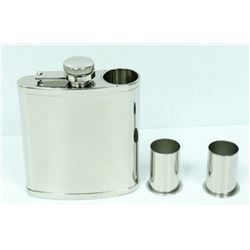 ST. STEEL 6 OZ FLASK W/ 2 SHOT GLASSES