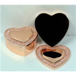 2PK OF ROSE GOLD/ CRYSTAL HEART TRINKET BOXES