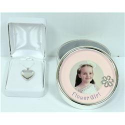 FLOWER GIRL  PHOTO TRINKET BOX W/ PLAIN STERLING