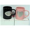 Image 1 : 2PK BLACK OVAL EMBLEM & PINK HEART CERAMIC MUGS