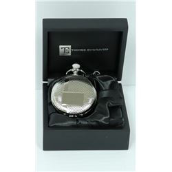 SILVER W/ SQUARE BLACK QUARTZ POCKET WATCH