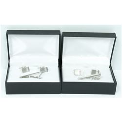 2PK SILVER TEXTURED TIE BAR & CUFF LINK SETS