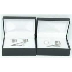 2PK SILVER TEXTURED TIE BAR & CUFF LINK SETS