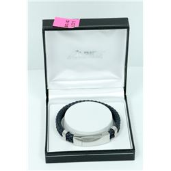 ST. STEEL & BRAIDED NAVY LEATHER ID BRACELET