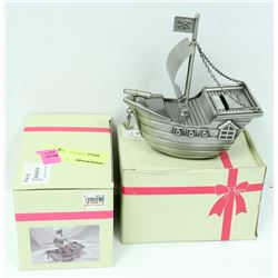 2PK OF PEWTER TONE PIRATE SHIP THEMED PIGGY BANKS