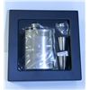 Image 1 : BLACK GLASS CASE W/ 8 OZ FLASK GIFT SET
