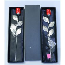 3PK  SILVER PLATED RED ROSES