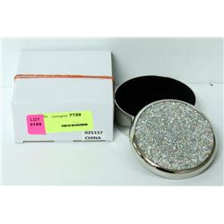 2PK SILVER CRYSTAL ROUND TRINKET BOXES