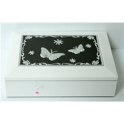 WHITE & CHARCOAL BUTTERFLY JEWELRY BOX