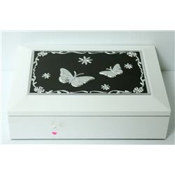 WHITE & CHARCOAL BUTTERFLY JEWELRY BOX
