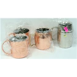SET OF 4 ASSORTED COPPER & SILVER MULE STYLE MUGS