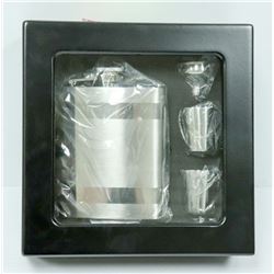 8 OZ ST. STEEL FLASK SET IN BLACK & GLASS CASE