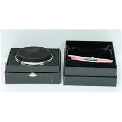 SET OF 2 BRACELETS; PINK BRAIDED & SILVER