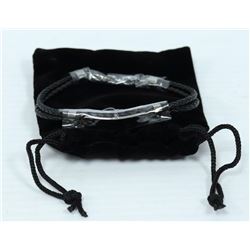 BLACK LEATHER BRAIDED ID BRACELET