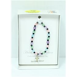 MULTI BEADED BRACELET W/ STERLING SILVER CROSS